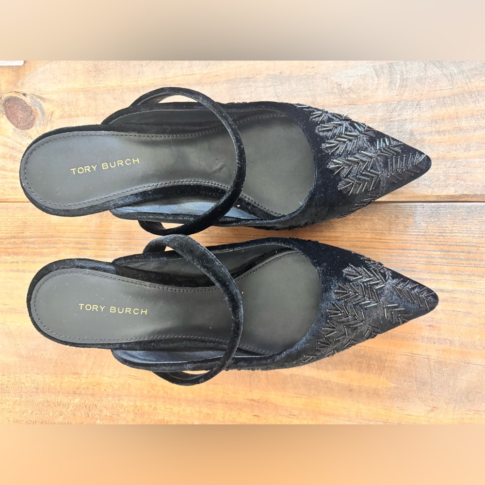 Tory Burch Black Embroidered Velvet 65mm Pump